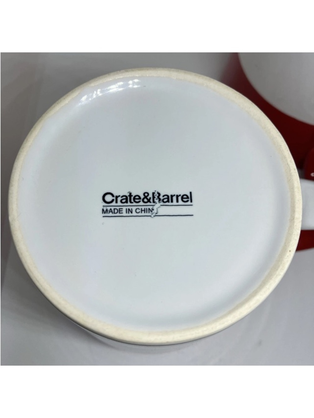 SET OF 2 Crate & Barrel Ceramic Coffee Mugs Red White Dipped Glaze 14oz Holidays - Picture 8 of 16